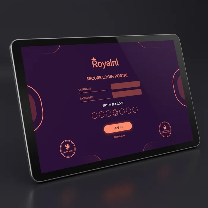 Royalen inlogscherm — e-mailveld, wachtwoordveld en 2FA-optie